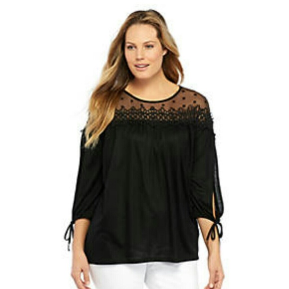 The Limited Tops - Tie Sleeve Lace Insert Blouse